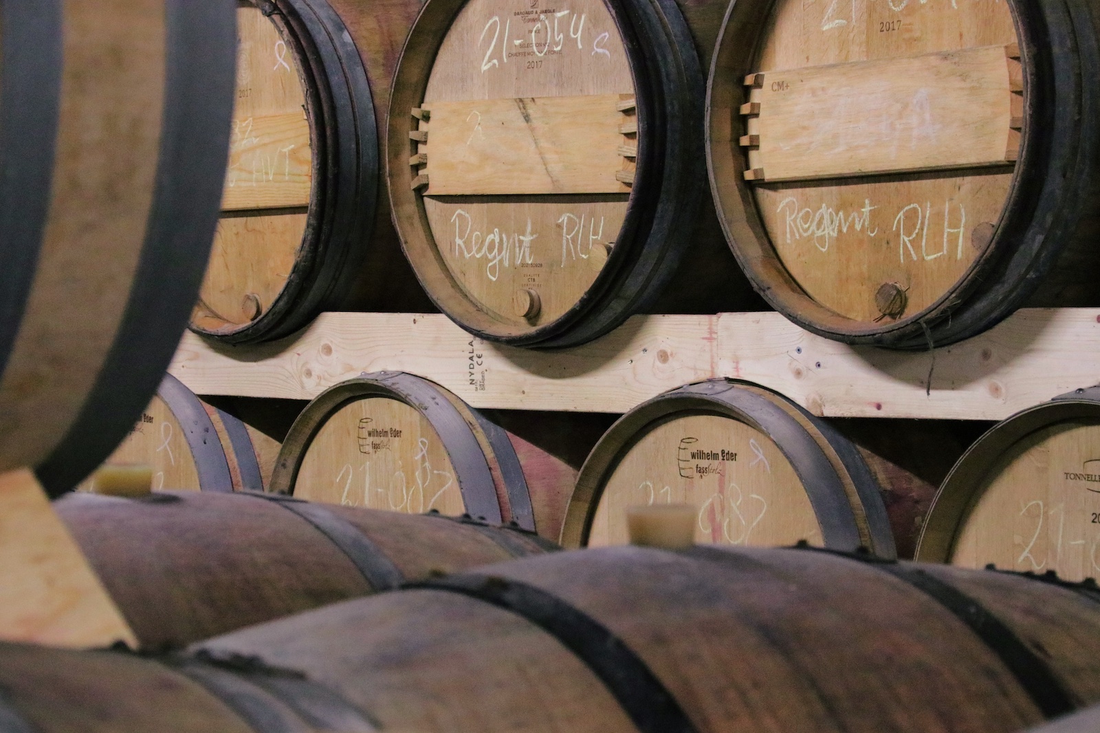 Barrel room of winery Hof van Twente