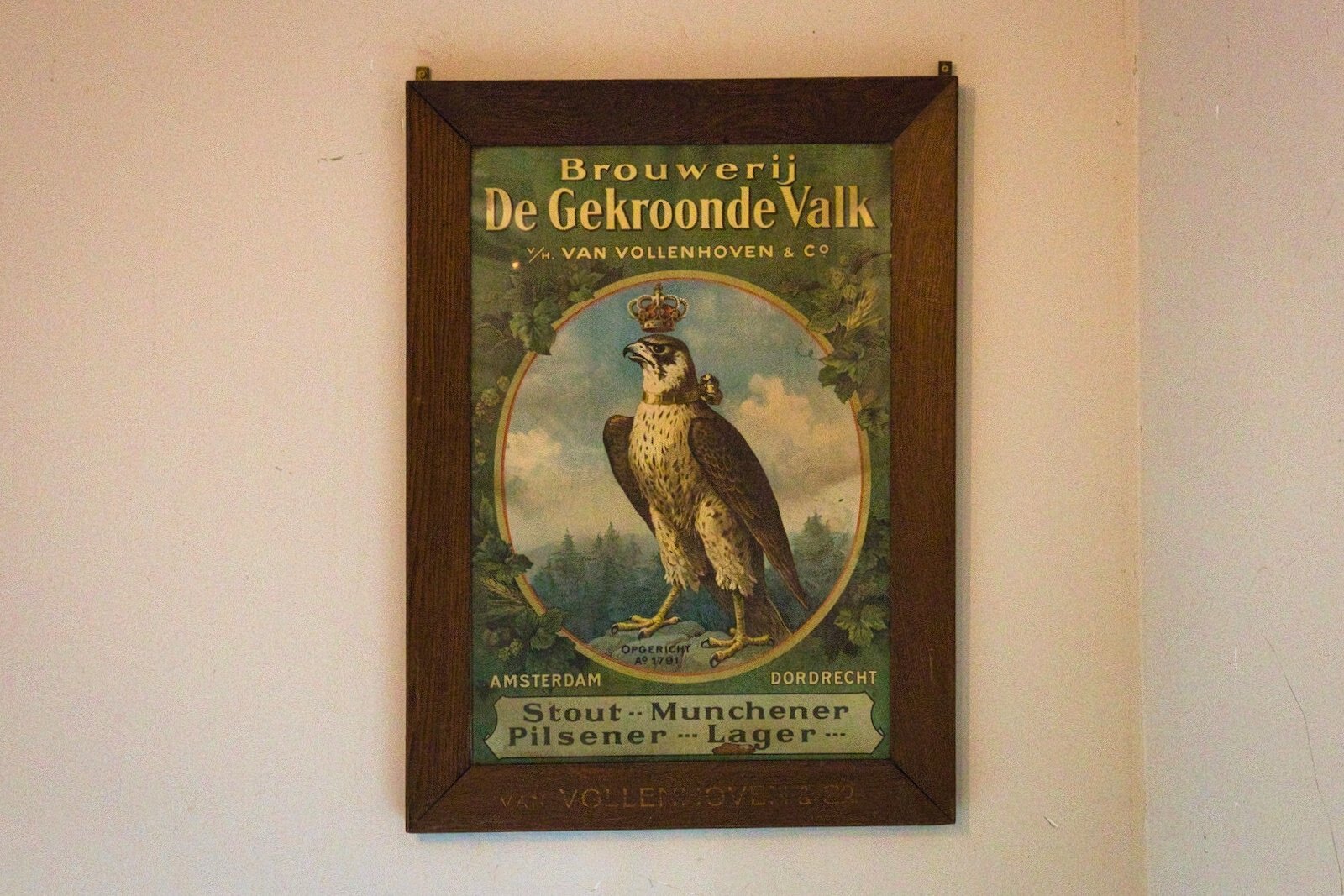 Historic advertising board Brouwerij De Gekroonde Valk