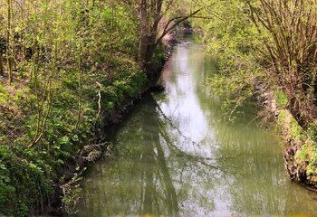 The Zenne river runs by Boon Brewery in Lembeek