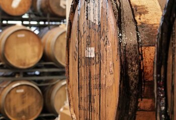 Whisky barrels, used for barrel aging beers at 100 Watt Brewery