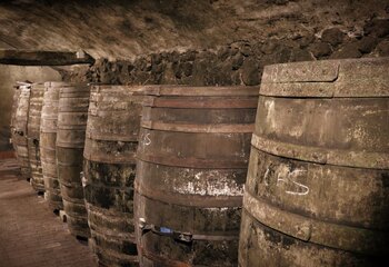 Duitse 1000 liter vaten in de wijnkelder van Domein Aldenborgh.