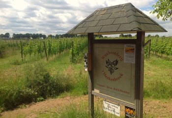 The entrance of Dutch winery Wijnboerderij t Heekenbroek